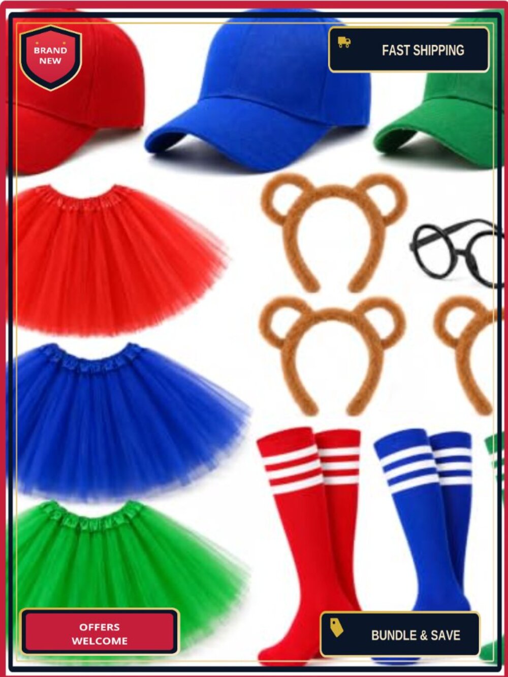 14 Pc Halloween Animal Costume Set Ears Headbands Tutu Skirts Socks Hats